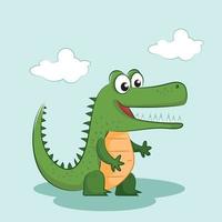 Cute Crocodile. Funny Alligator Predator Green Animal Character Cartoon Style Vector Illustration