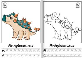 Ankylosaurus Alphabet ABC Coloring Page A. Tracing all letters of English alphabet vector