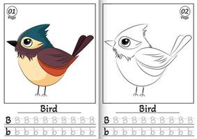 Bird Alphabet ABC Coloring Page B. Cute Cartoon Bird Isolated on a White Background Coloring Page vector