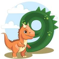 Cute dinosaur birthday party with numbering illustration. number six 9 with carnotaurus vector