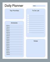 Daily planner printable template. Blank white notebook page. Business organizer schedule page for a day for effective planning. Paper sheet. vector