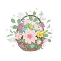 Flowers in a basket. Gift concept, spring, joy.Vector illustration for your design. vector