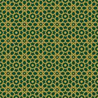 islamic geometric seamless pattern in gold and green color background vector illustration