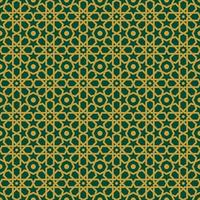 islamic geometric seamless pattern in gold and green color background vector illustration