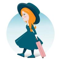 A girl with a pink suitcase vector