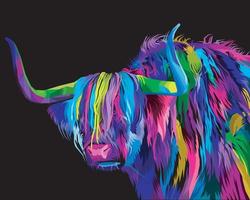 Highland cow pop art style style isolated on white background. vector illustration.