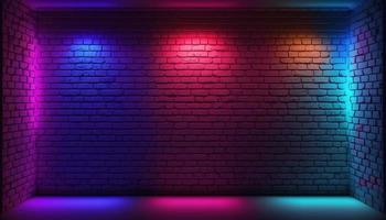 Neon room An image of a room or space illuminated by neon lighting, often used to create a futuristic or retro-futuristic atmosphere in design and visual media photo