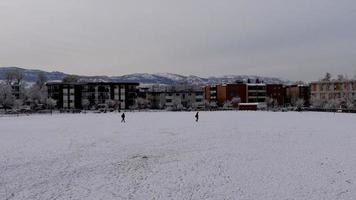 snö parkera med se av står och snö berg, vinter- i kanada video