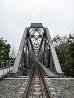 The perspective view of the steel railway bridge. photo