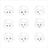 conjunto de caras, conjunto chico emoción caras. vector ilustración niño retrato icono con diferente expresión, vector emoción cara niño