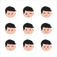 conjunto de caras, conjunto chico emoción caras. vector ilustración niño retrato icono con diferente expresión, vector emoción cara niño