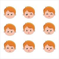 conjunto de caras, conjunto chico emoción caras. vector ilustración niño retrato icono con diferente expresión, vector emoción cara niño