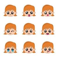 set of faces,Set Girl emotion faces. Vector illustration kid portrait icon with different expression,vector emotion face kid