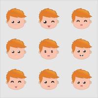 conjunto de caras, conjunto chico emoción caras. vector ilustración niño retrato icono con diferente expresión, vector emoción cara niño