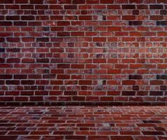 Brick wall texture with floor,Exterior wall of Red Brown grunge concrete stones background,Old building with cracked brick,Backdrop background Empty grunge urban street with warehouse brick wall photo