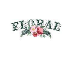 Vector floral label with a frame composed of detailed flowers