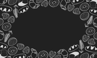 Frame of hand drawn bread on chalkboard vector