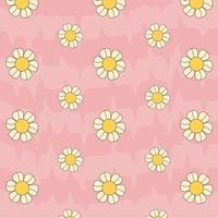 Groovy  retro  pattern with daisy flower in trendy  60s 70s flat style. vector