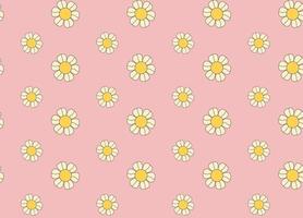 Floral pattern groovy daisy flowers on pink background. vector