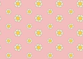 Floral pattern groovy daisy flowers on pink background. vector