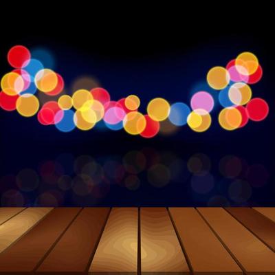 Wood floor and blurred night scene background, Vector Illustration