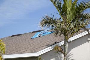 Worn out tarp months after a hurricane photo