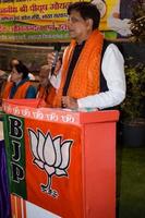 New Delhi, India  - November 27 2022 - Piyush Goyal Cabinet Minister and core member of Bharatiya Janata Party BJP during a rally in support of BJP candidate ahead of MCD local body Elections 2022 photo