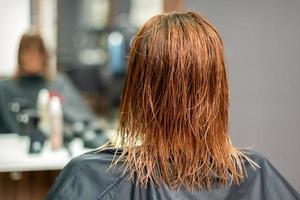 Back view of wet long red hair photo