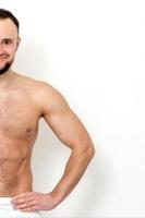 Man with bare-chested before and after waxing hair photo