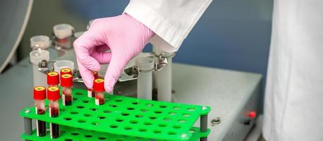 Medical technician taking blood sample photo