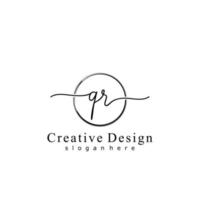 Initial QR handwriting logo with circle hand drawn template vector