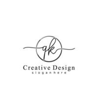 Initial QK handwriting logo with circle hand drawn template vector