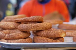 stack of Turkish Bagel Simit photo