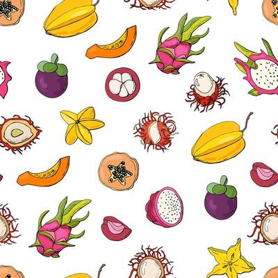 Seamless pattern with exotic fruits. Design for fabric, textile, wallpaper, packaging.