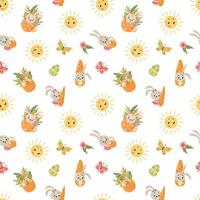 Easter seamless pattern. Rabbits, sun, butterflies. Design for fabric, textile, wallpaper, packaging. vector