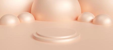 Pastel beige cylinder podium.  Stand to show products. Modern pedestal display with copy space. Banner size. Minimal Website cover template. Soft orange color. 3D rendering. photo