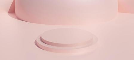 Pastel pink cylinder podium.  Stand to show products. Modern pedestal display with copy space. Banner size. Minimal Website cover template. 3D rendering. photo