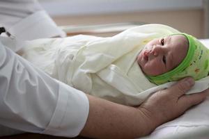 Medical staff caring for a newborn in the hospital. photo