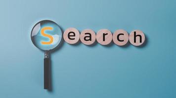 A magnifying glass is placed on a blue background ,keyword search ideas to find references ,Searching and browsing the Internet ,Search engine optimization, SEO ,access to information on the internet photo