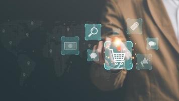 Consumers order in online stores ,Consumer society ,Shopping service on online web and offers home delivery ,Connecting stores around the world ,show orders for products ,online payment photo