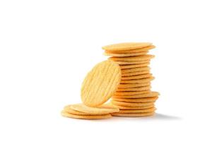 Round Crackers biscuits isolated on white background photo