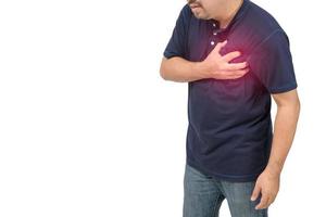 Asian man have chest pain caused by heart disease, heart attack, heart leakage isolated photo