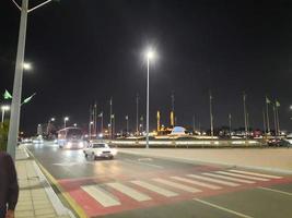 Jeddah, Saudi Arabia, Feb 2023 - Beautiful view of traffic on Jeddah Corniche at night. photo