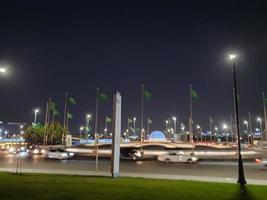 Jeddah, Saudi Arabia, Feb 2023 - Beautiful view of traffic on Jeddah Corniche at night. photo