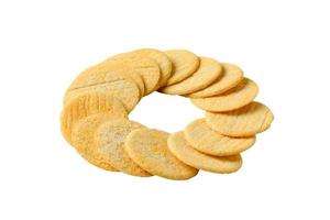 Round Crackers biscuits isolated on white background with clipping path, photo