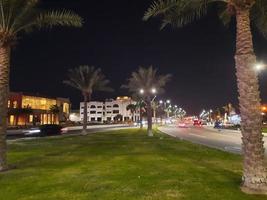 Jeddah, Saudi Arabia, Feb 2023 - Beautiful view of traffic on Jeddah Corniche at night. photo