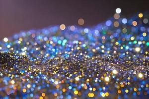 Festive twinkle glitters background, abstract sparkle backdrop with sparkling glimmers yellow, blue, and green backdrop glittering sparks with glow effect. Shiny multicolor glitter raster background. photo