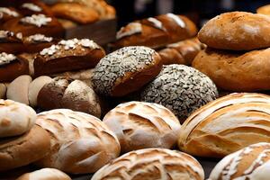 Some various bread served at the table. photo