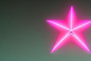 Pink star shape neon line dark background with some empty space. photo