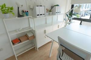 Interior of a modern home office, small office start up business photo